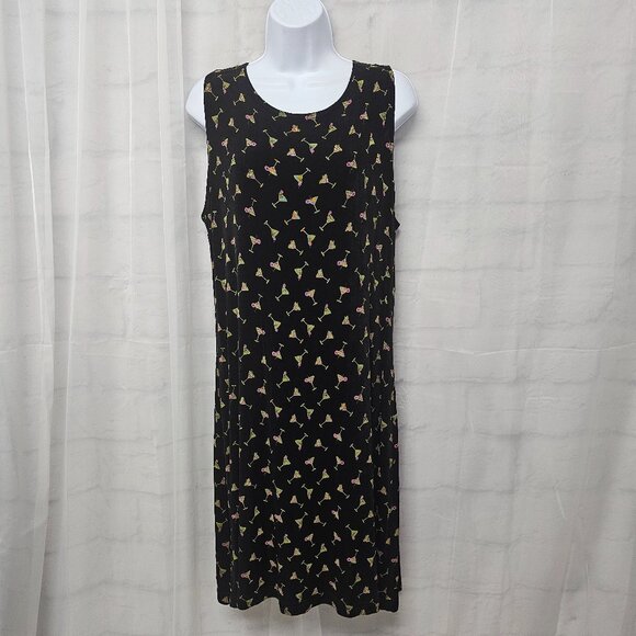 Black Sleeveless Dress Martini Liquid Knit Retro Goth Minimalist Shift M - Picture 1 of 8